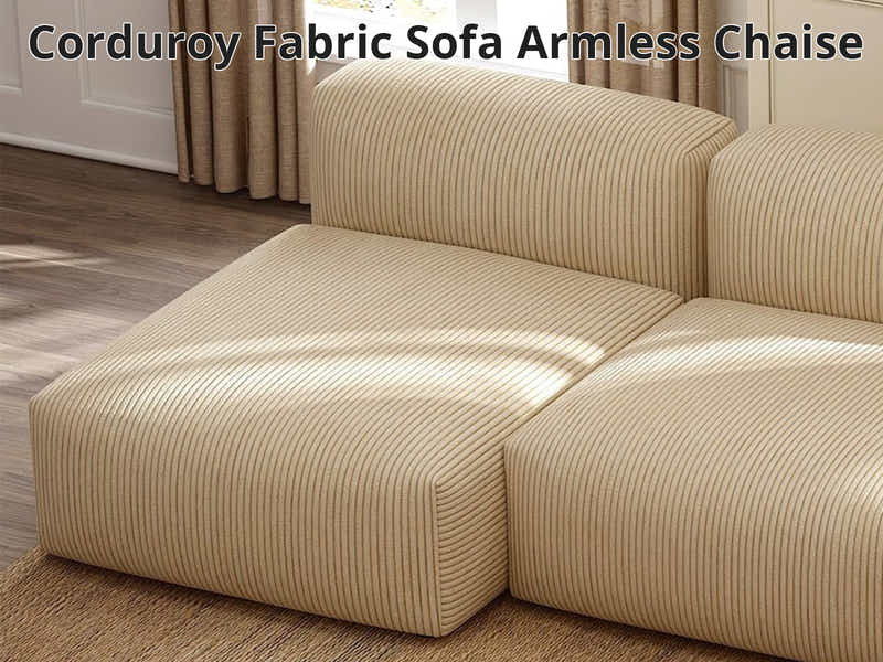 Corduroy Modular Armless Chaise - Beige