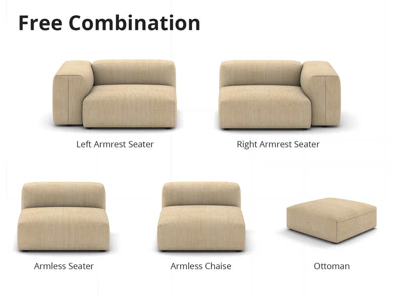 Corduroy Modular Left Armrest Seater - Beige
