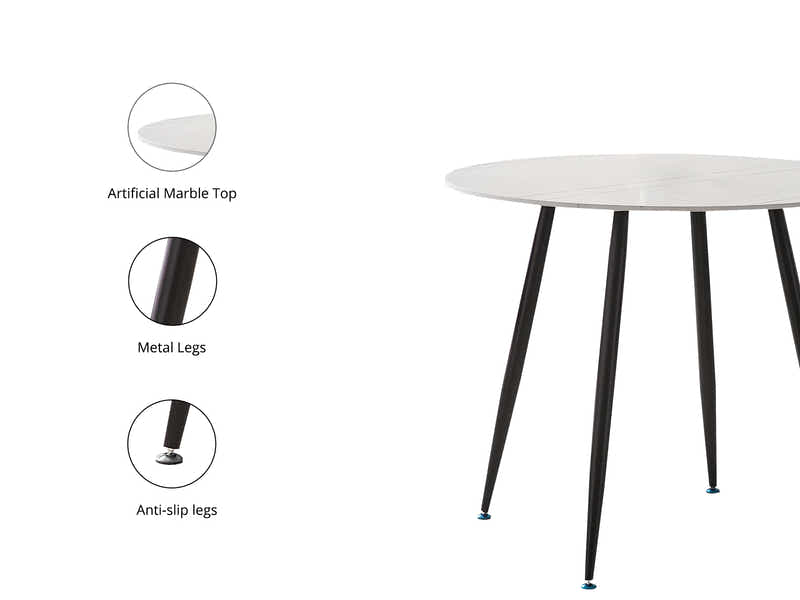 Lavina Round Dining Table with Marble Top - 90 cm