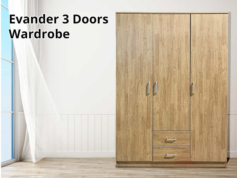 Evander 3 Doors Wardrobe With Drawers