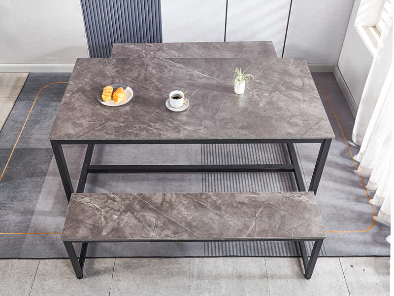 3-Piece Grey Marble Look Dining Set