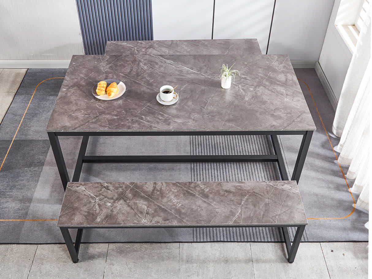 DS 3-Piece Grey Marble Look Dining Set