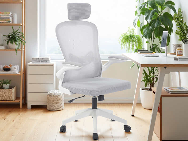 Home Office Desk with Storage Grey & Ergo Office Chair 094 grey and white (Combo)