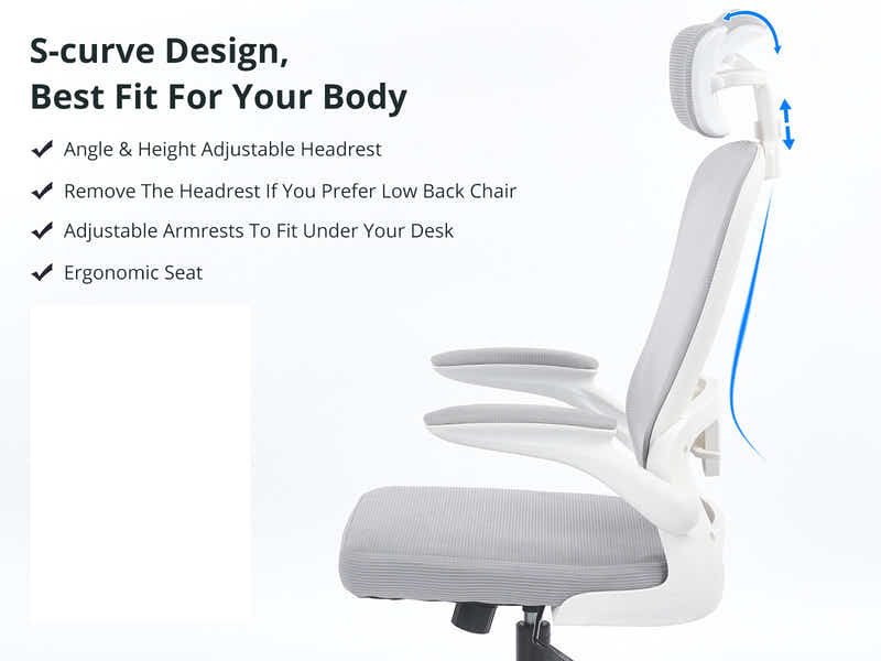 Home Office Desk with Storage Grey & Ergo Office Chair 094 grey and white (Combo)