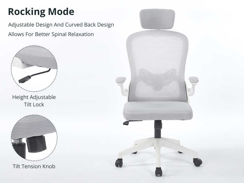 Home Office Desk with Storage Grey & Ergo Office Chair 094 grey and white (Combo)