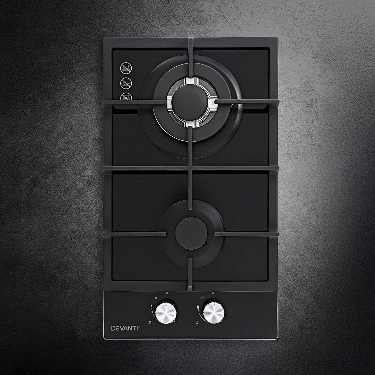 DS NA Devanti Gas Cooktop 30cm 2 Burner Built-in Stove Glass Cook Top NG LPG