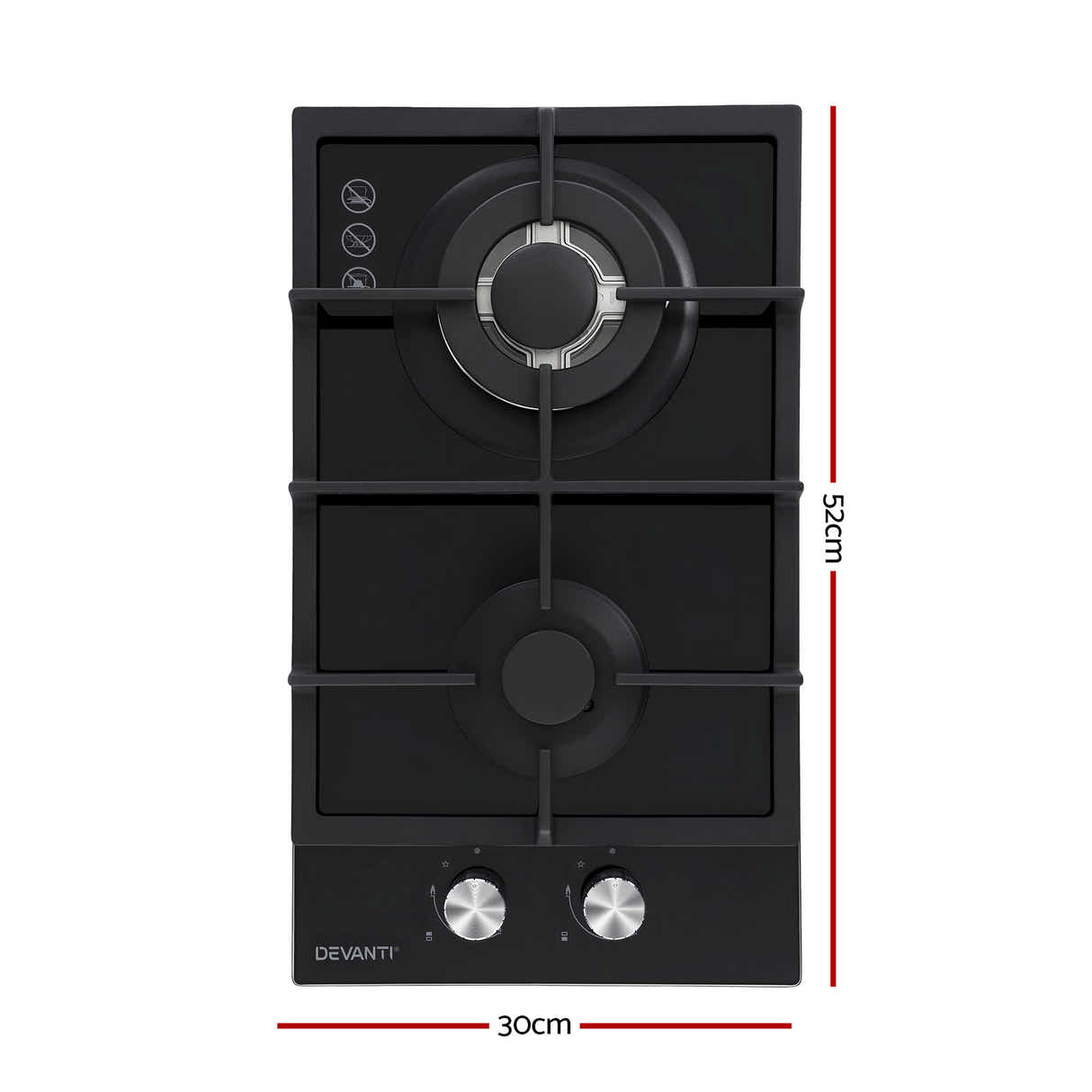 DS NA Devanti Gas Cooktop 30cm 2 Burner Built-in Stove Glass Cook Top NG LPG