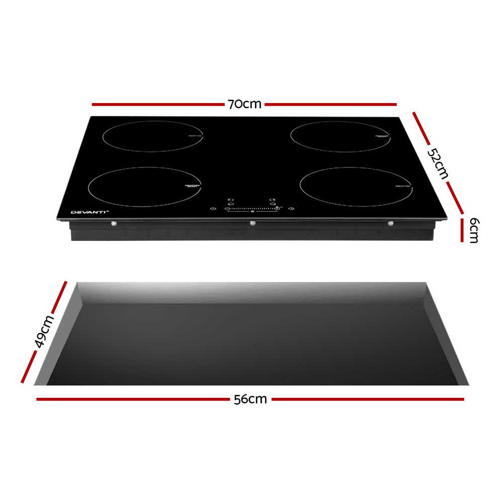 DS NA Electric Induction Cooktop 70cm Ceramic 4 Zones Stove Cook Top 7000W