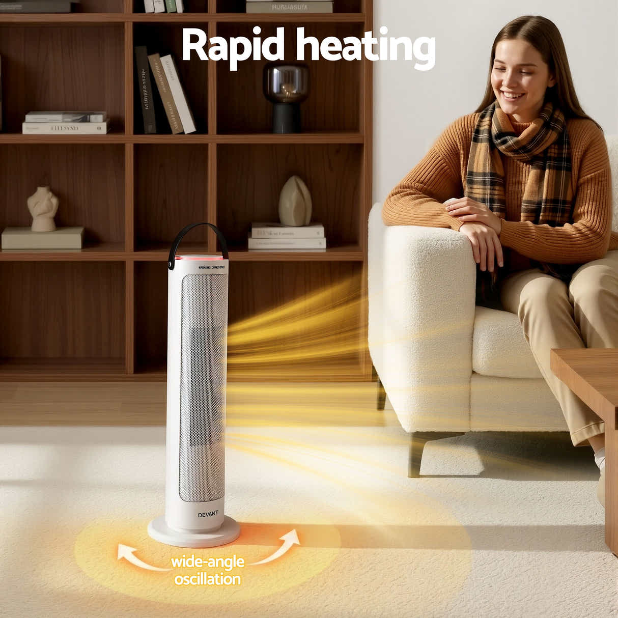 DS NA Devanti 2000W Ceramic Tower Heater Space Heaters Oscillating Indoor White