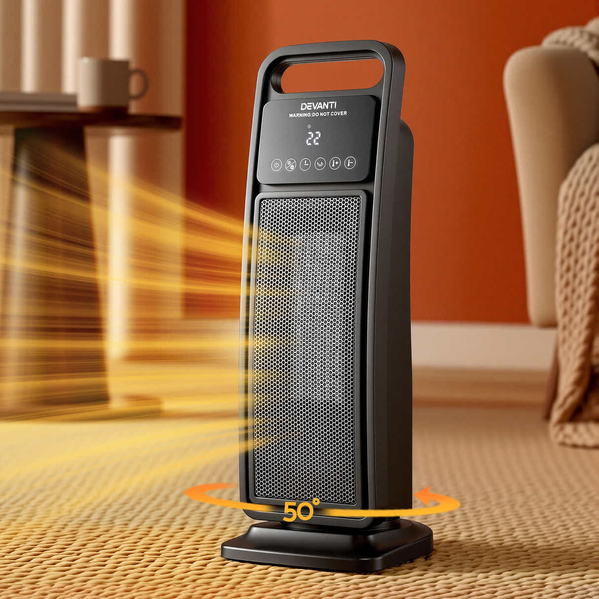 DS NA Devanti 2000W Ceramic Tower Heater Space Heaters Indoor Oscillating Black