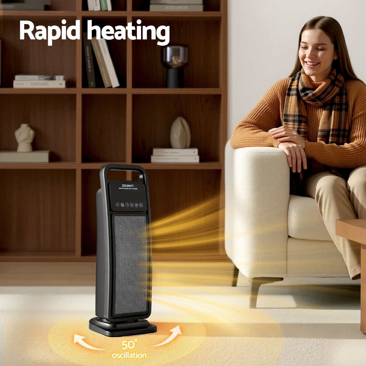 DS NA Devanti 2000W Ceramic Tower Heater Space Heaters Indoor Oscillating Black
