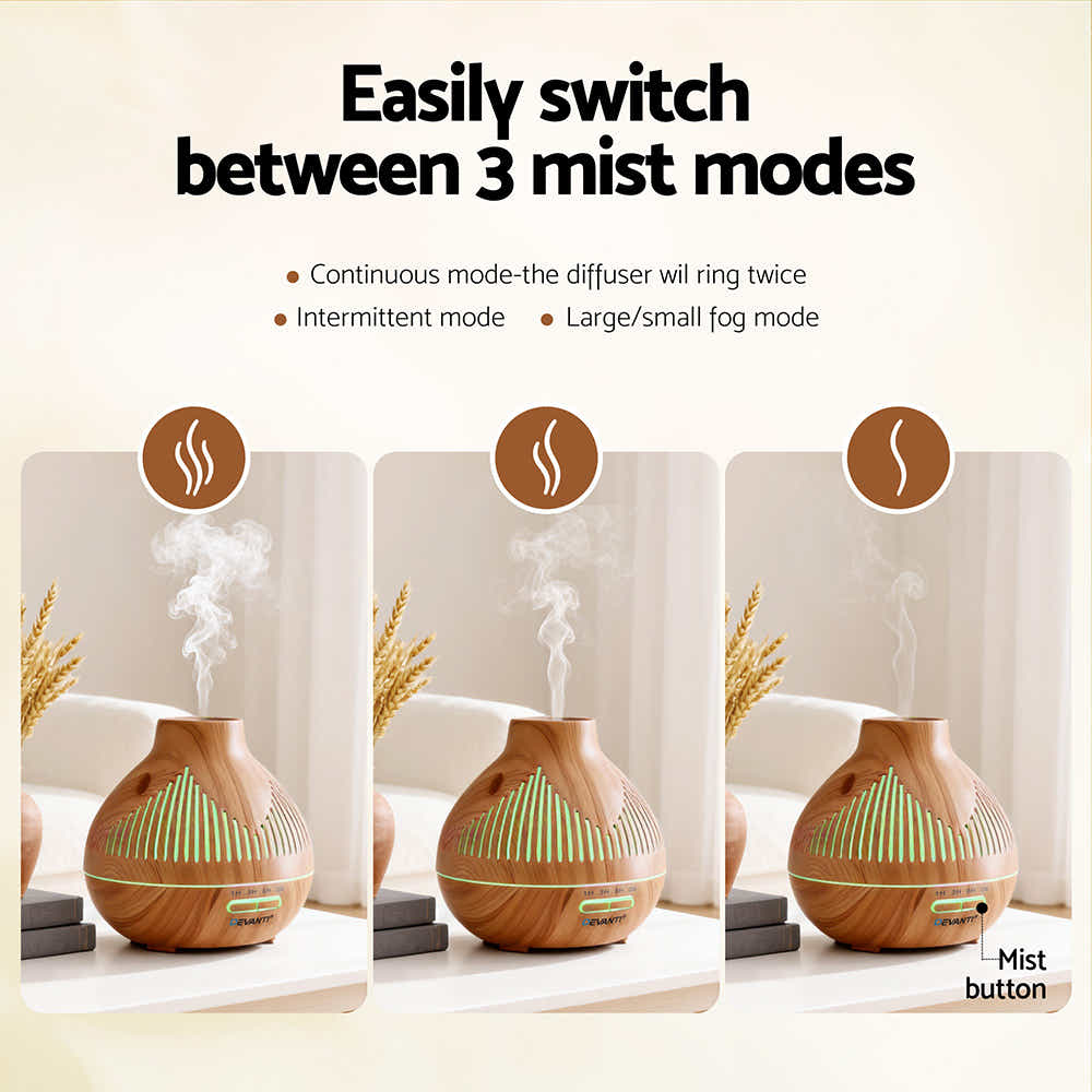 DS NA Devanti Ultrasonic Aroma Diffuser Aromatherapy 400ml LED Lights wood grain