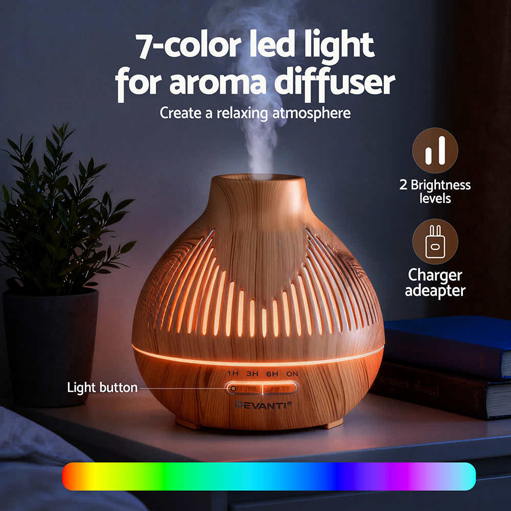 DS NA Devanti Ultrasonic Aroma Diffuser Aromatherapy 400ml LED Lights wood grain
