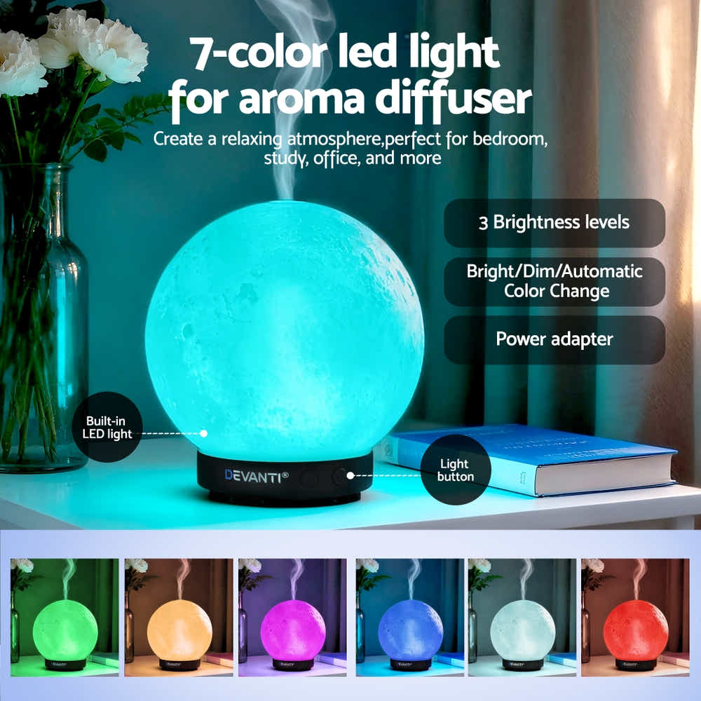 DS NA Devanti Ultrasonic Aroma Diffuser Aromatherapy Moon Lamp 100ml