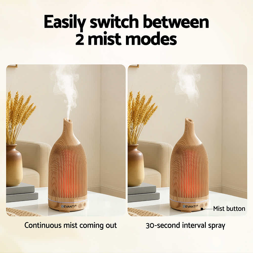 DS NA Devanti Ultrasonic Aroma Diffuser Aromatherapy 200ml LED Lights wood grain