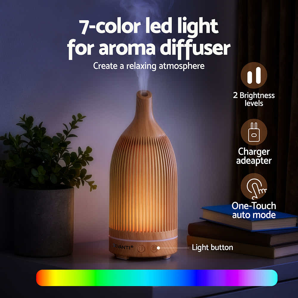 DS NA Devanti Ultrasonic Aroma Diffuser Aromatherapy 200ml LED Lights wood grain