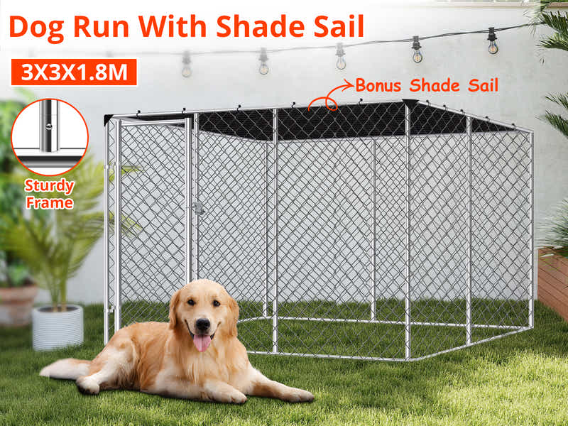 DS Dog Run with Shade Sail - 3m x 3m x 1.8m