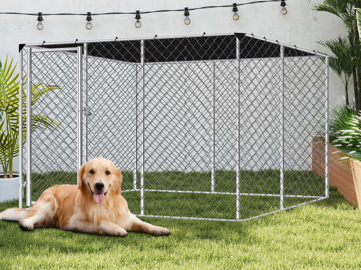 Dog Run with Shade Sail - 3m x 3m x 1.8m