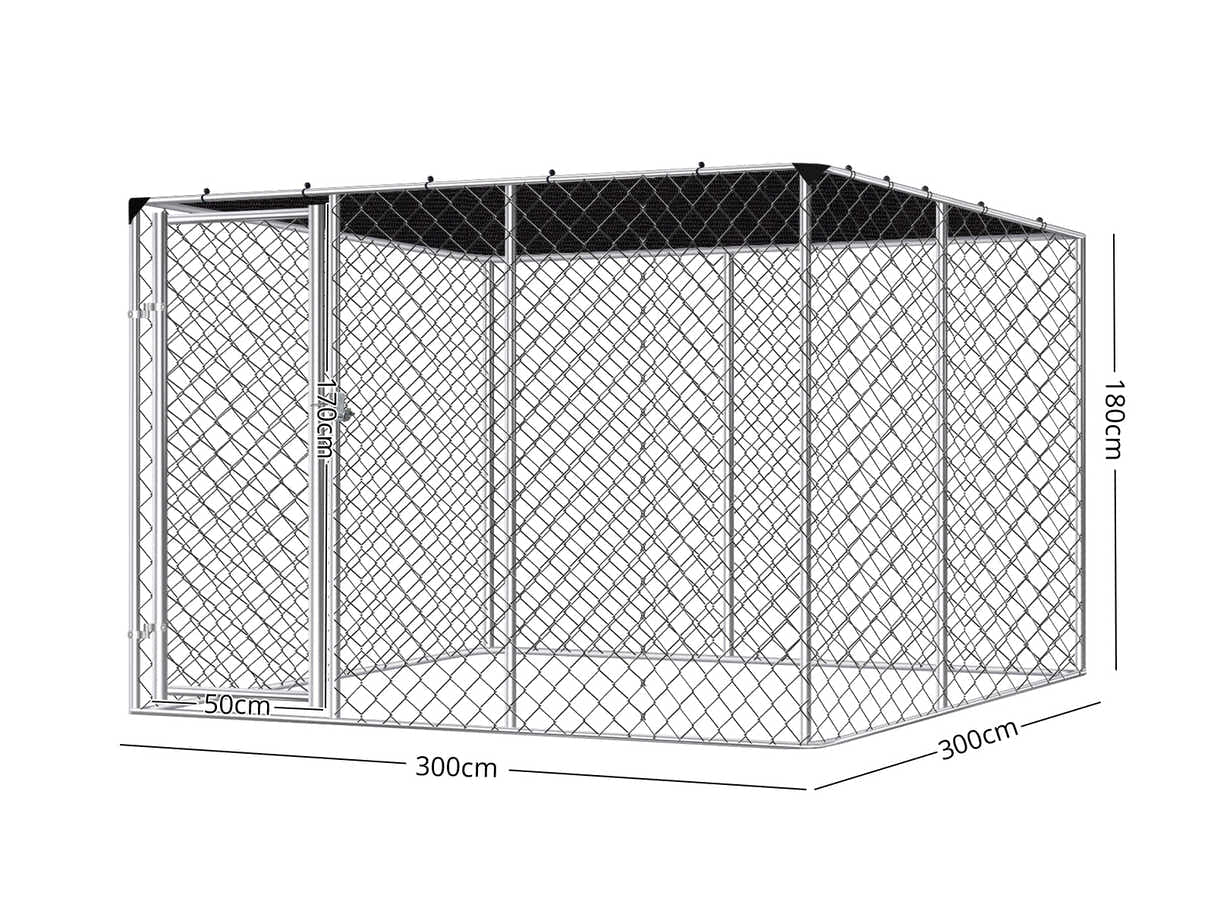 Dog Run with Shade Sail - 3m x 3m x 1.8m