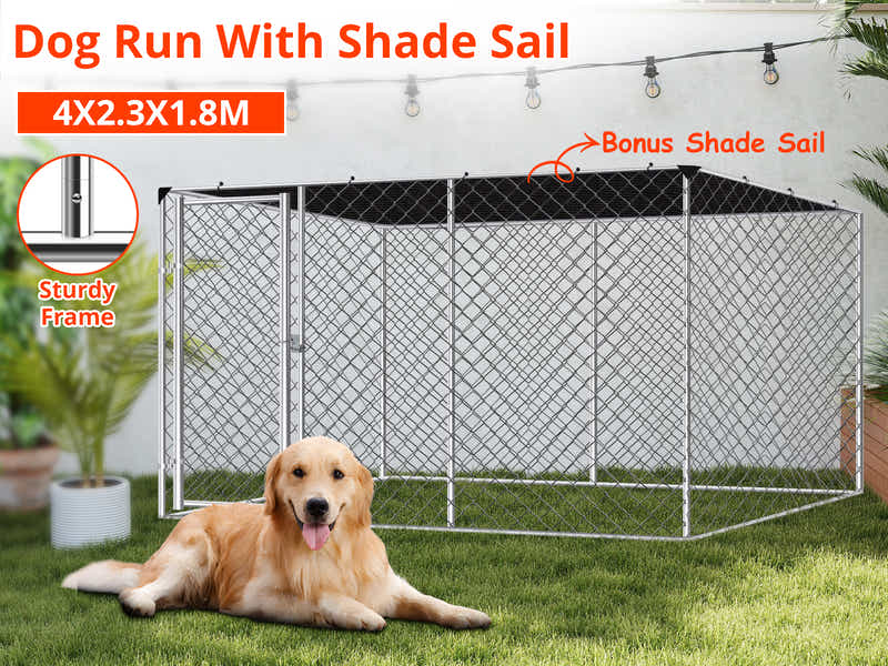 Dog run D with shade sail 4x2.3x1.8m