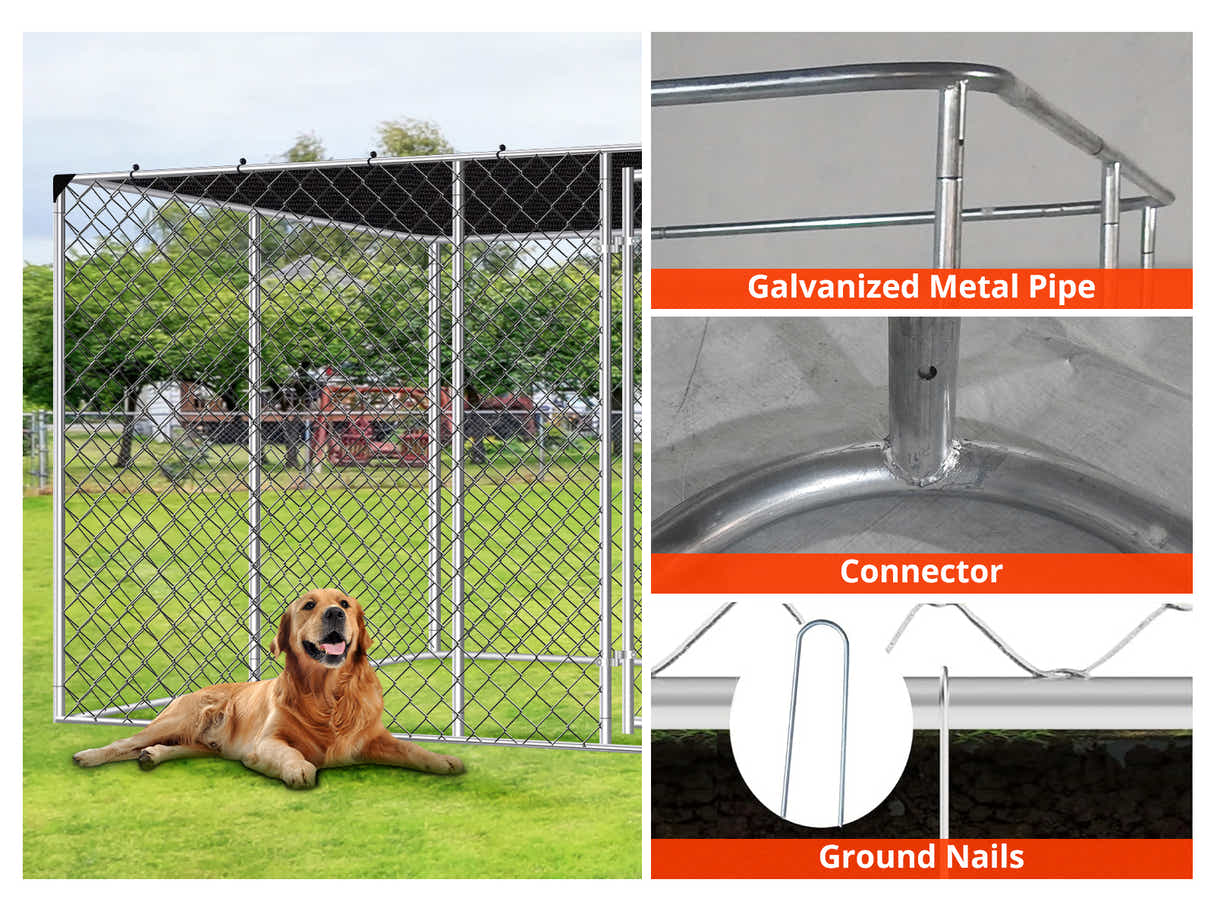 Dog run D with shade sail 4x4x1.8m