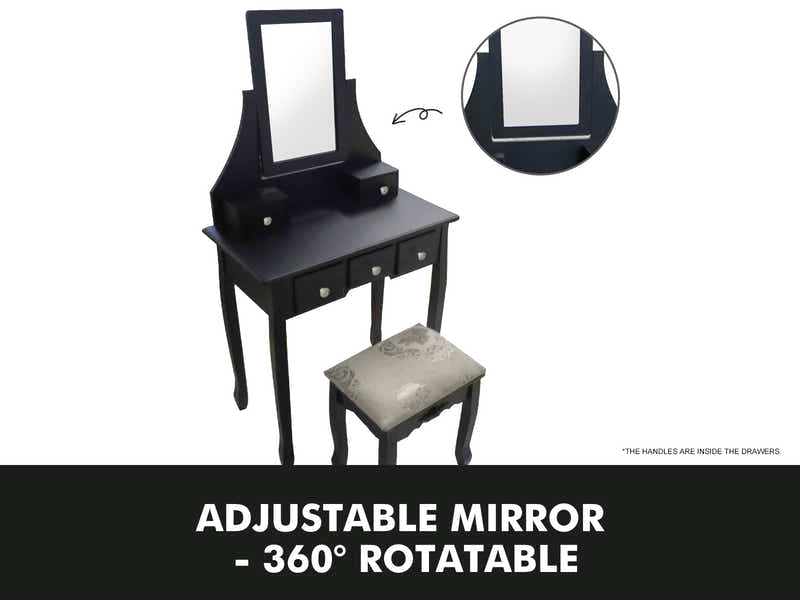 Dressing Table with Stool Black - 74.5 cm