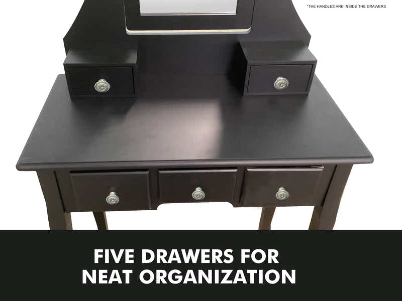 Dressing Table with Stool Black - 74.5 cm