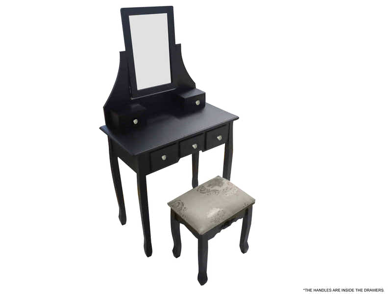 Dressing Table with Stool Black - 74.5 cm