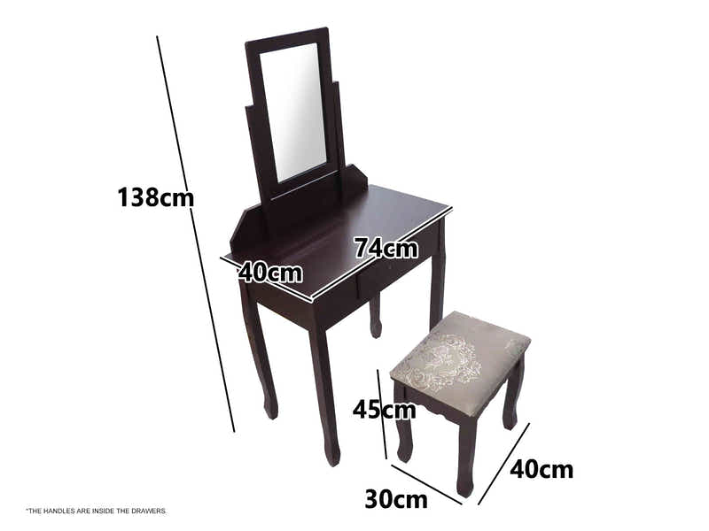 Dressing Table with Stool Brown - 74 cm