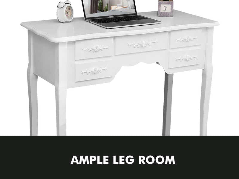 7-Drawer Dressing Table Set White - 90 cm