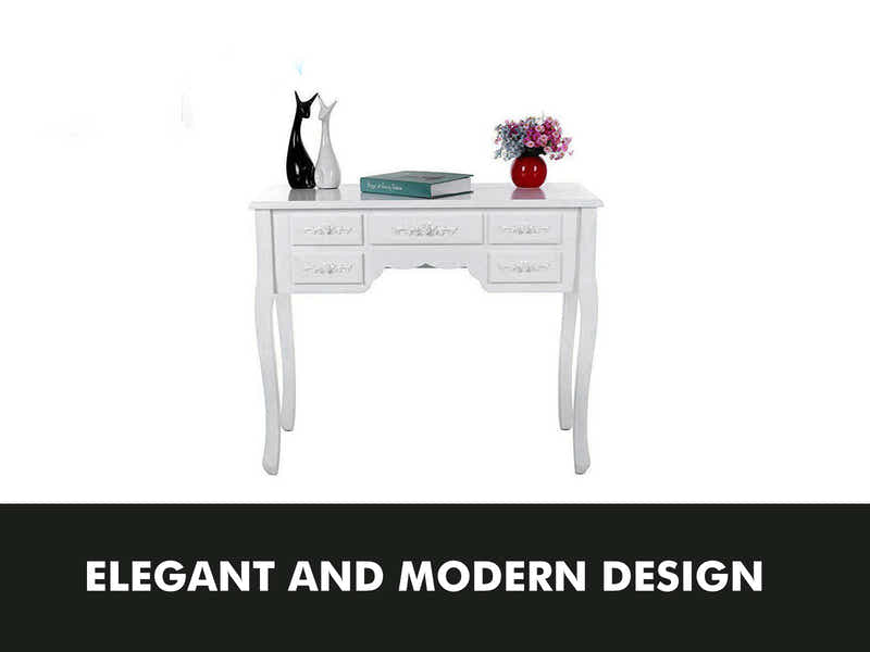 7-Drawer Dressing Table Set White - 90 cm