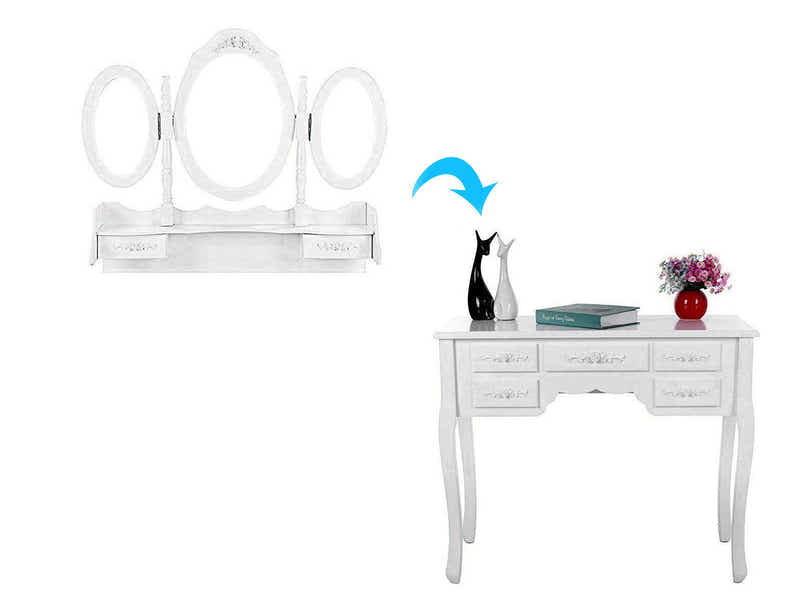 7-Drawer Dressing Table Set White - 90 cm