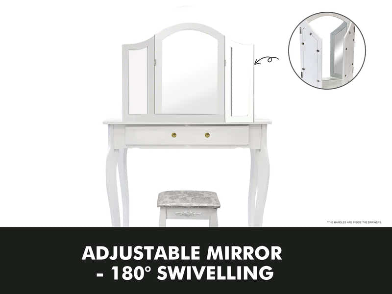 3-Mirror Dressing Table Set White - 79 cm