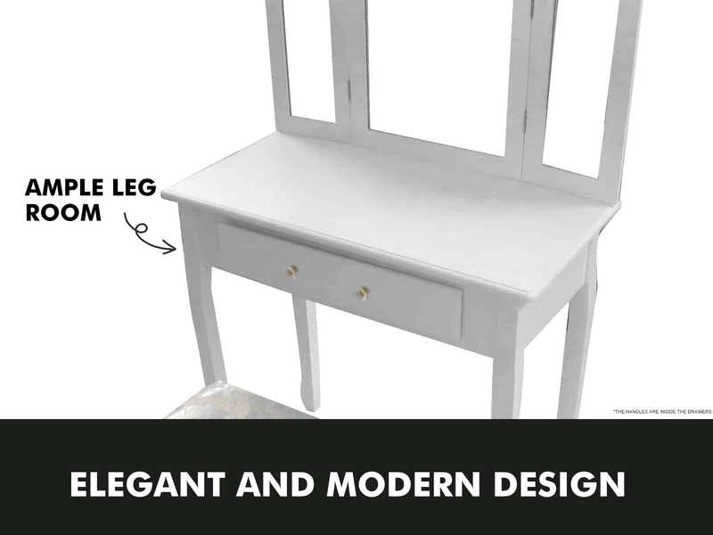 3-Mirror Dressing Table Set White - 79 cm