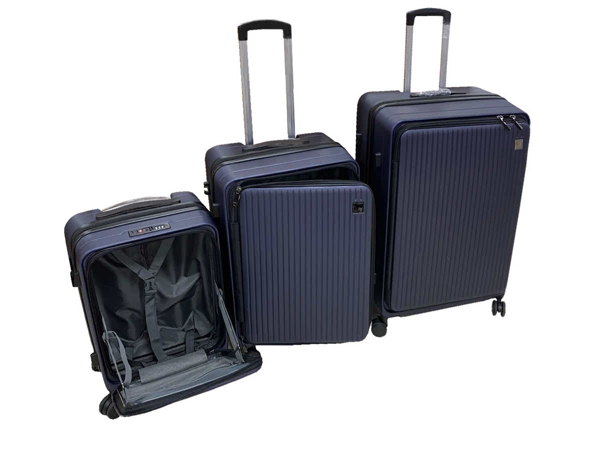 3-Piece Front Open Luggage Set – Blue