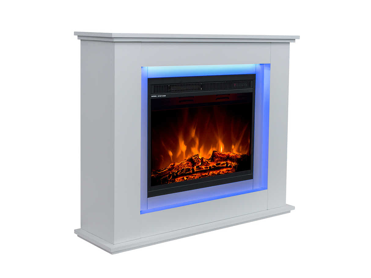 Mantel Electric Fireplace with LED Light - White