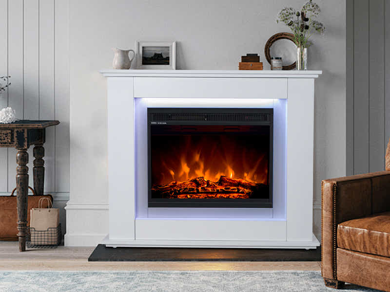 Mantel Electric Fireplace with LED Light - White