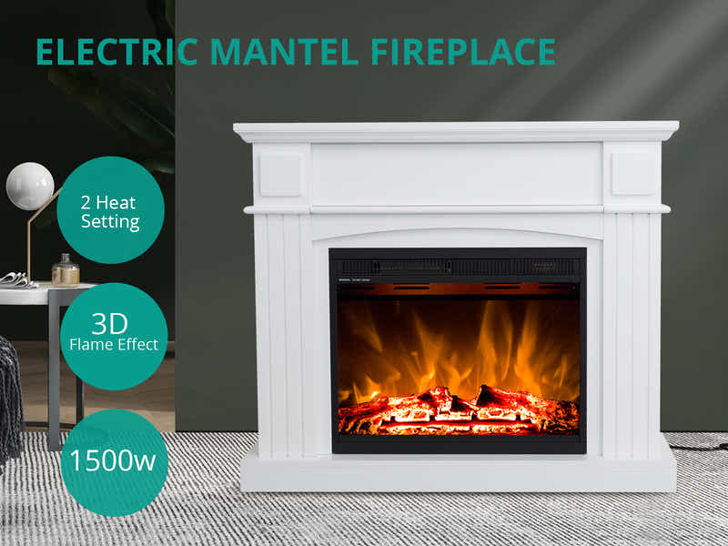 Electric Fireplace Suite White Mantel
