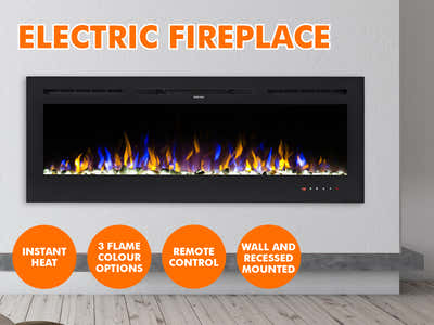50" Electric Fireplace with Remote & Pebbles - Wall Mount/Recessed