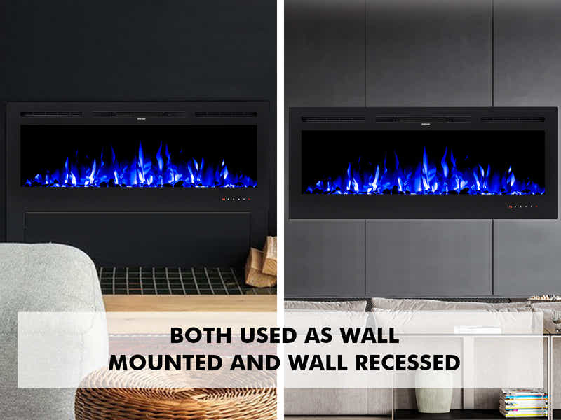 50" Electric Fireplace with Remote & Pebbles - Wall Mount/Recessed