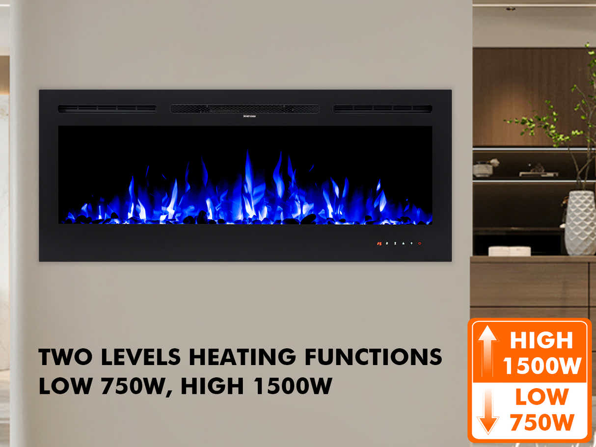 50" Electric Fireplace with Remote & Pebbles - Wall Mount/Recessed