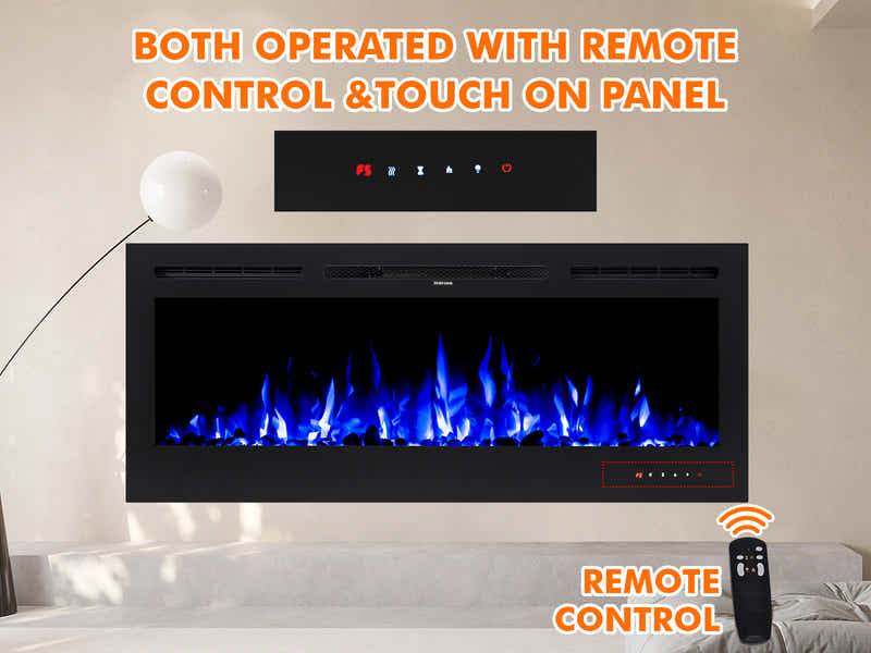 50" Electric Fireplace with Remote & Pebbles - Wall Mount/Recessed