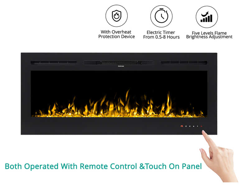 50" Electric Fireplace with Remote & Crystals - Wall Mount/Recessed