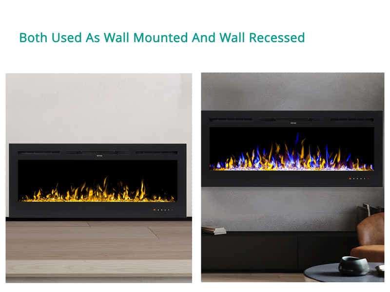 50" Electric Fireplace with Remote & Crystals - Wall Mount/Recessed
