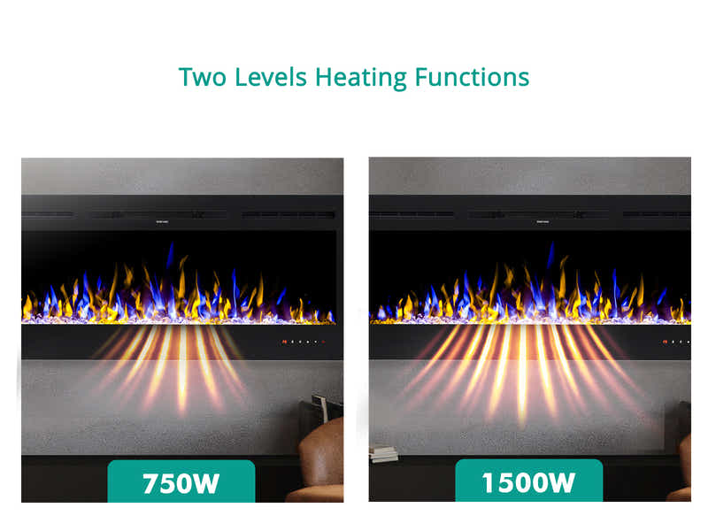 50" Electric Fireplace with Remote & Crystals - Wall Mount/Recessed