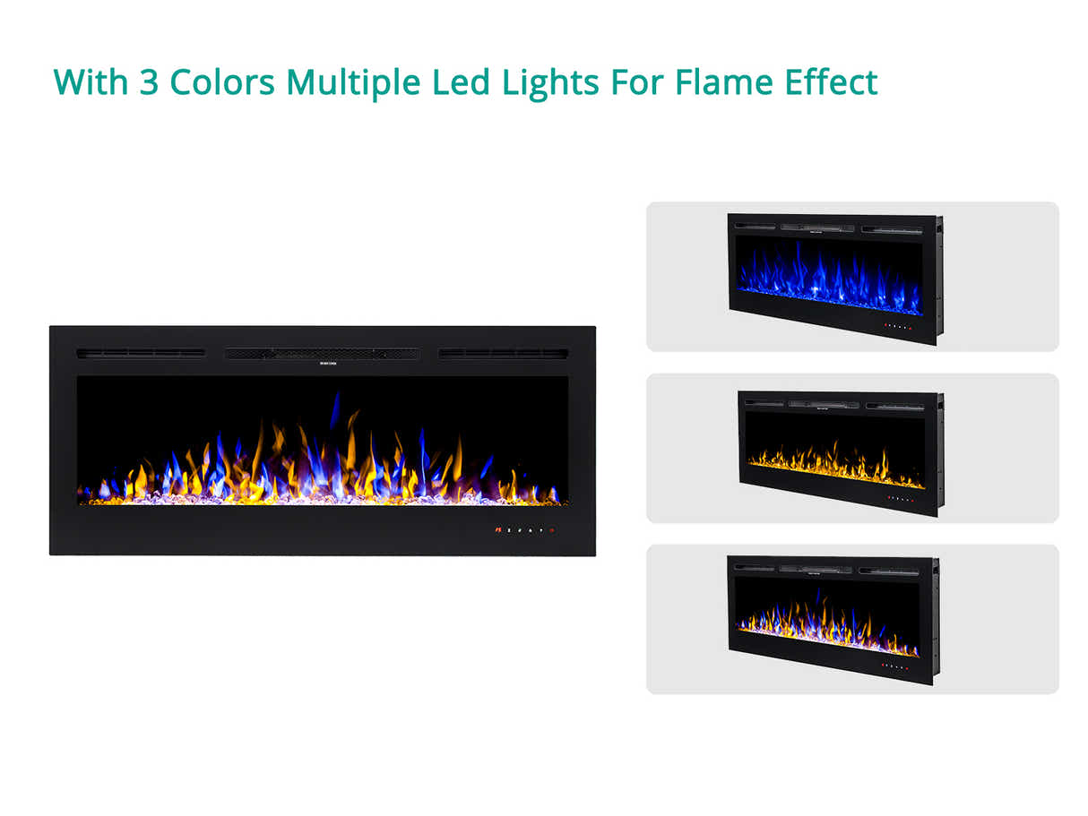 50" Electric Fireplace with Remote & Crystals - Wall Mount/Recessed