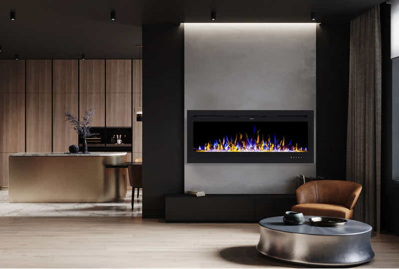 50" Electric Fireplace with Remote & Crystals - Wall Mount/Recessed