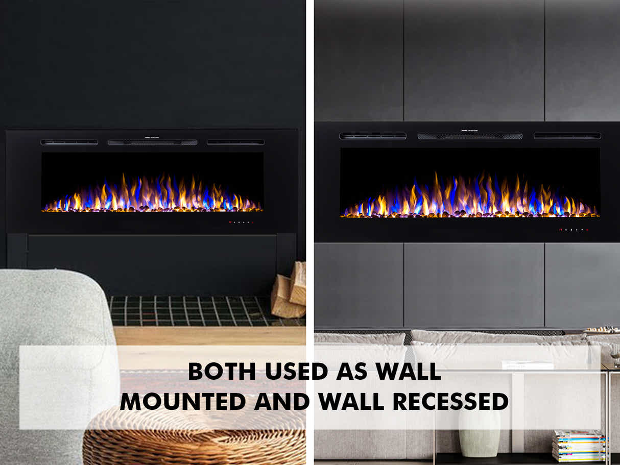 60" Electric Fireplace with Remote & Pebbles - Wall Mount/Recessed