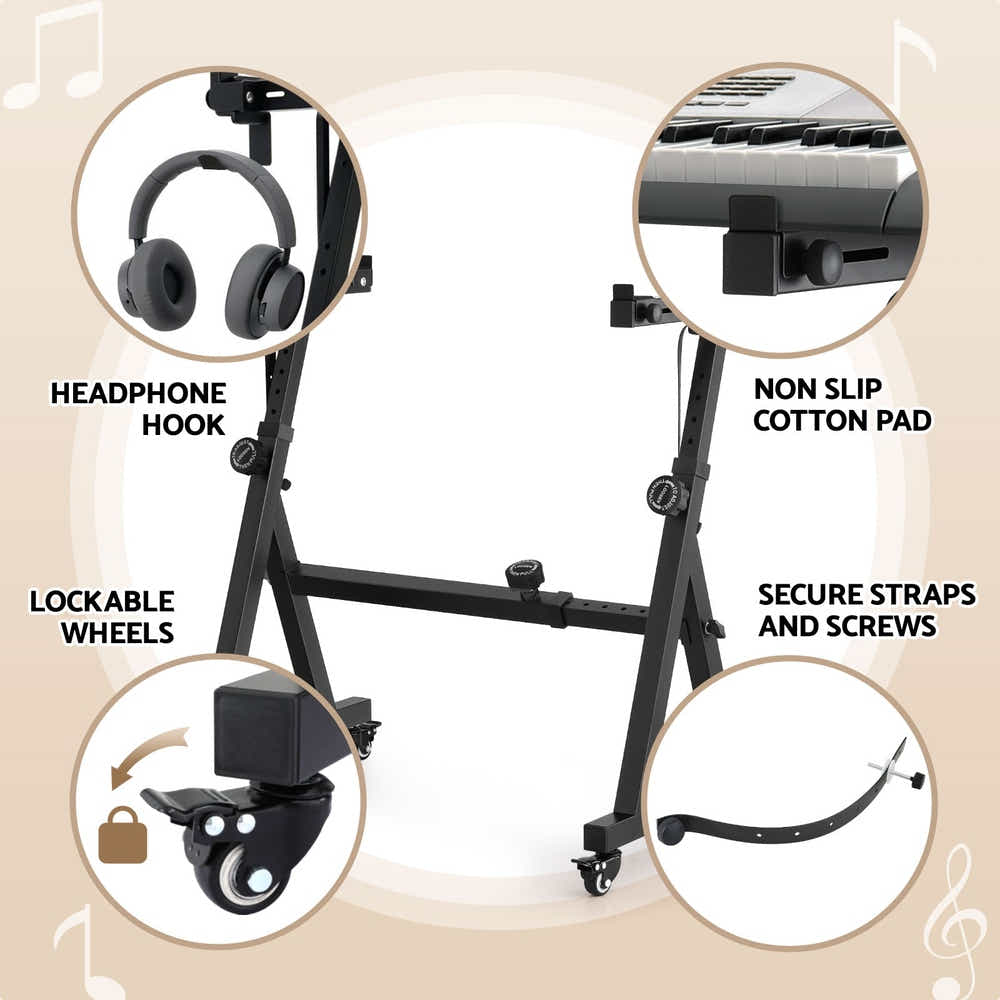 DS NA Alpha Heavy Duty Adjustable Piano Stand with Lockable Wheels Z-Stand Black