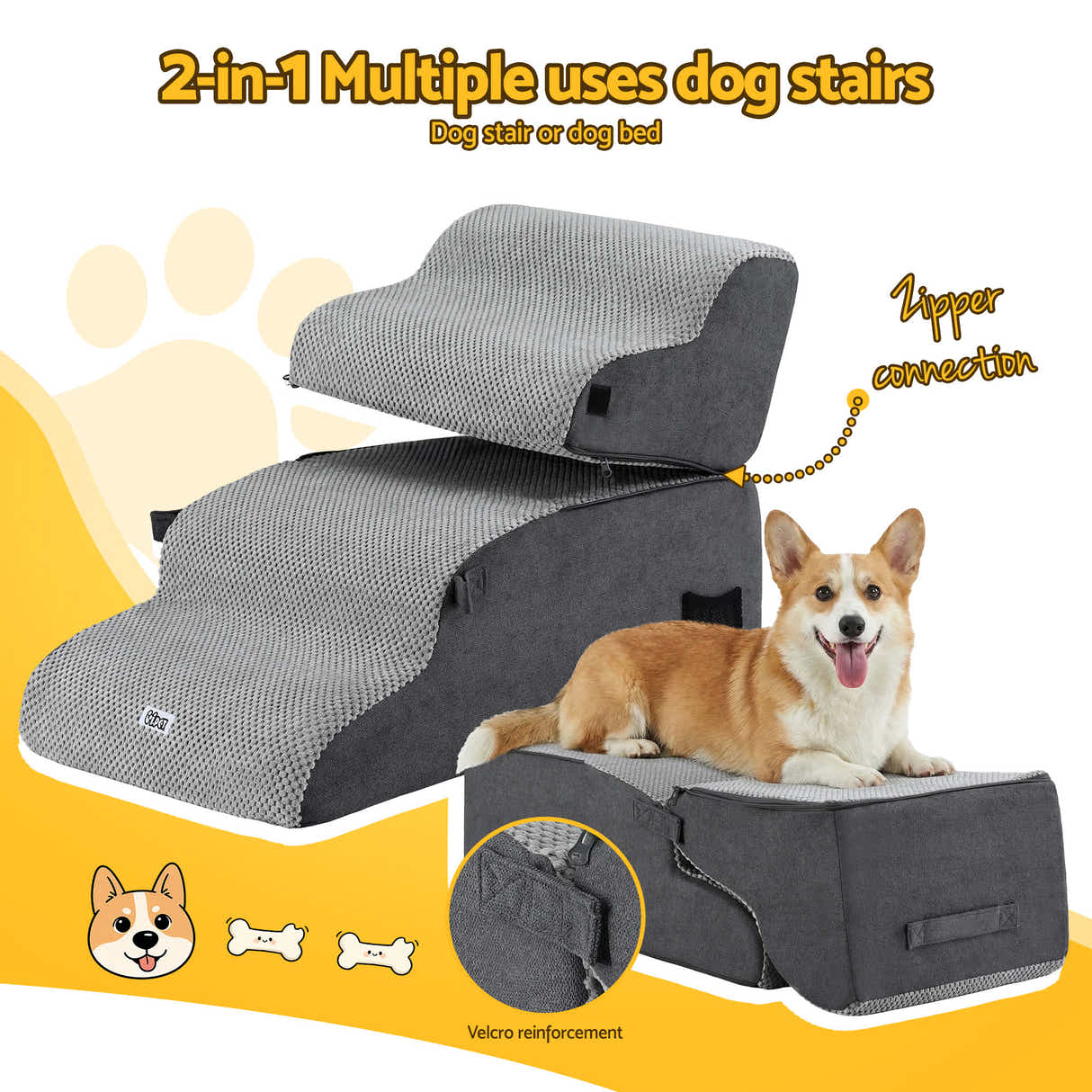 DS NA i.Pet Dog Stairs and Bed 2-in-1 Sofa Car Foam Non-Slip Washable Pet Stairs